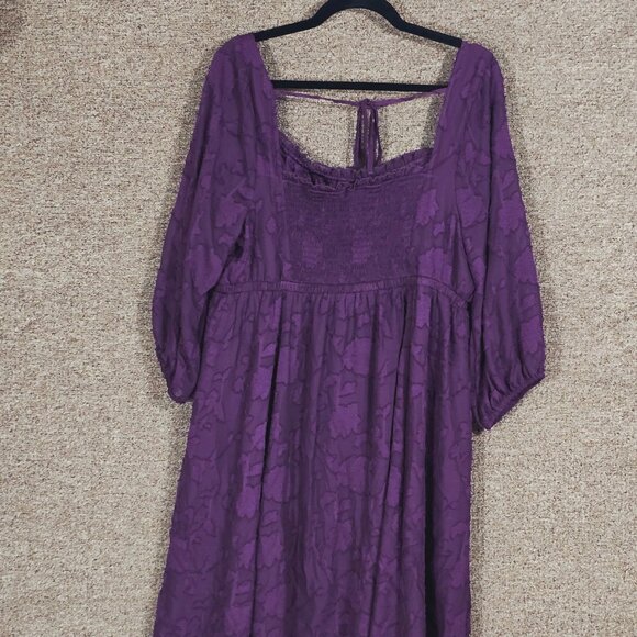 Torrid Mini Clip Floral Square Neck Tiered Pockets Dress Sz 1 Plum Pre-Owned - Picture 7 of 7